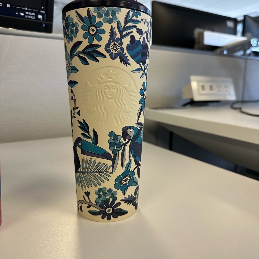 Starbucks Farm Rio Blue and Cream Floral Tumbler